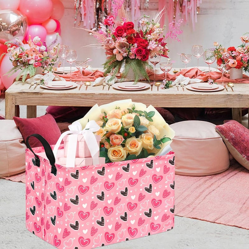 KUNRO Rectang Heart Valentine's Storage Basket Gift Shelf Basket Storage Bin, Nursery Basket Organizer Box for With Handles for Room Deco - Image 3